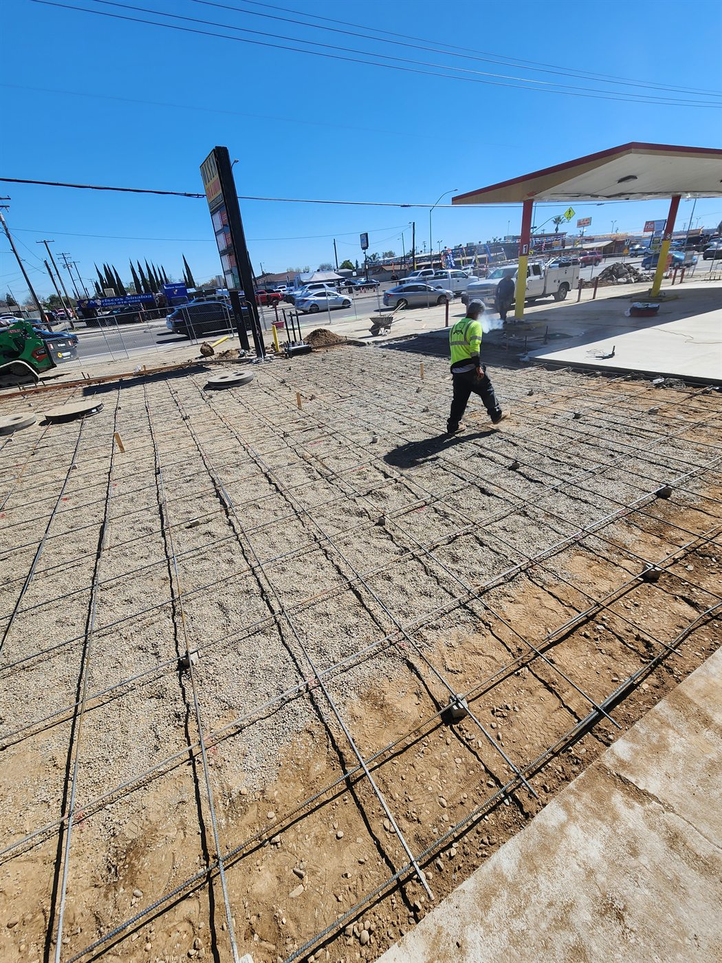 Forecourt rebar grid prepared before concrete placement