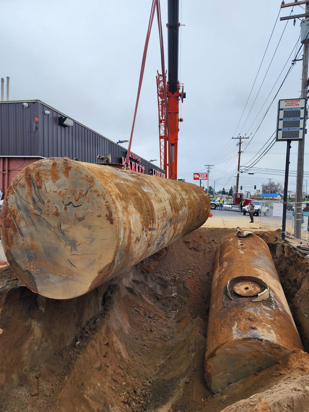 Underground fuel tanks exposed during a removal project
